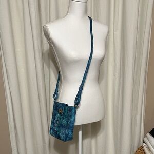 Brahmin Teal Croc-Embossed Adjustable Crossbody Bag